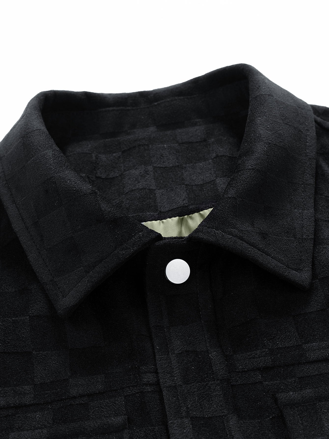 Checkerboard Print Faux Suede Pocket Jacket