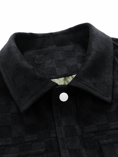 Checkerboard Print Faux Suede Pocket Jacket