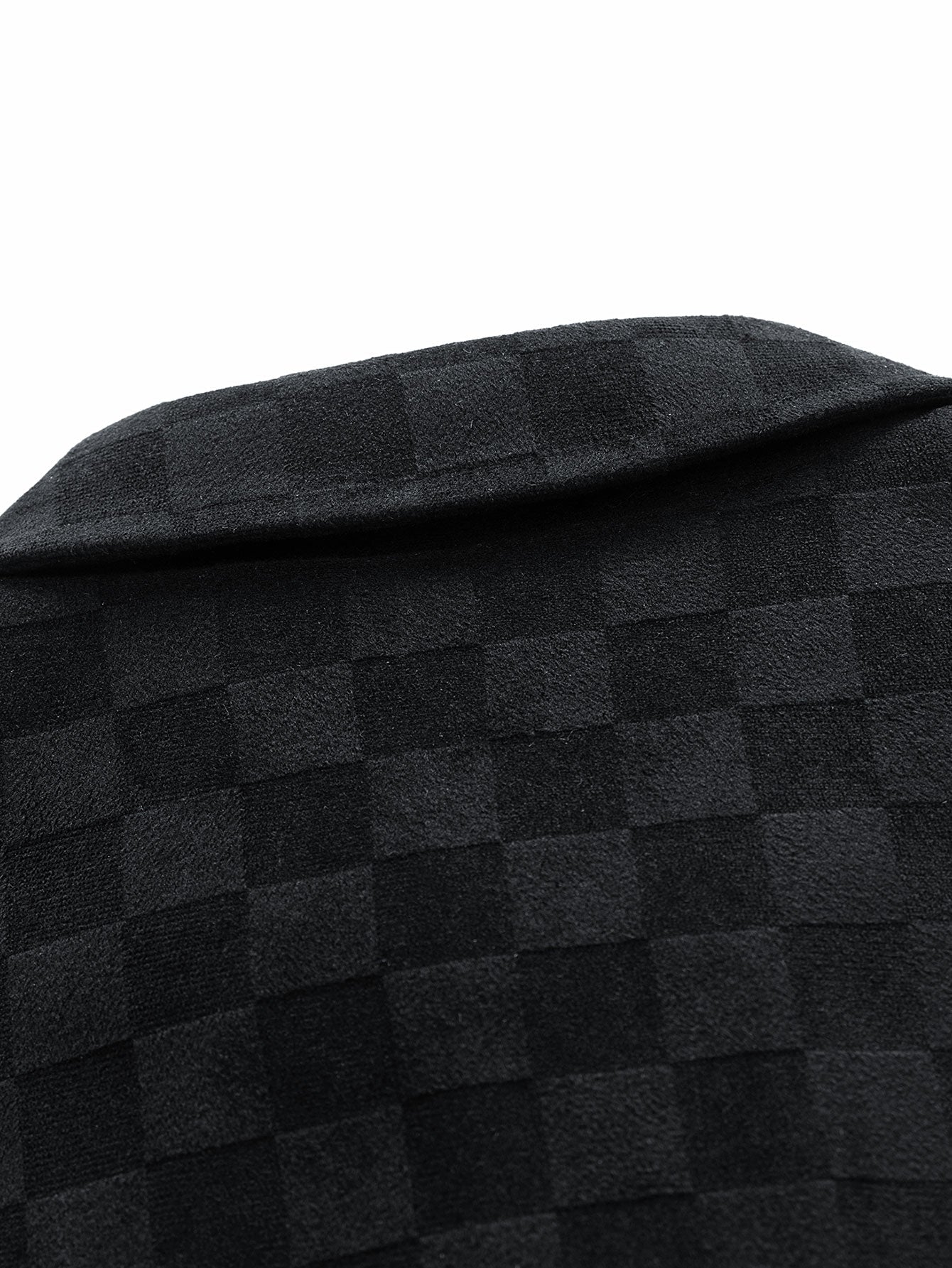Checkerboard Print Faux Suede Pocket Jacket