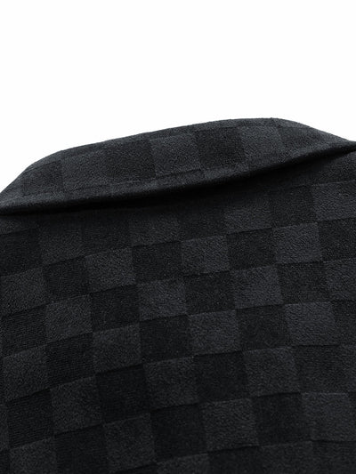 Checkerboard Print Faux Suede Pocket Jacket