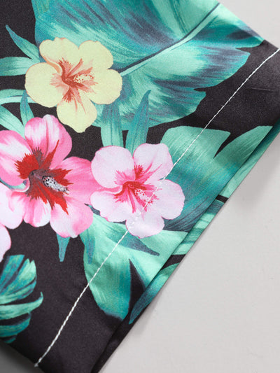 Tropical Flowers Print Button Up Shirt & Swim Shorts