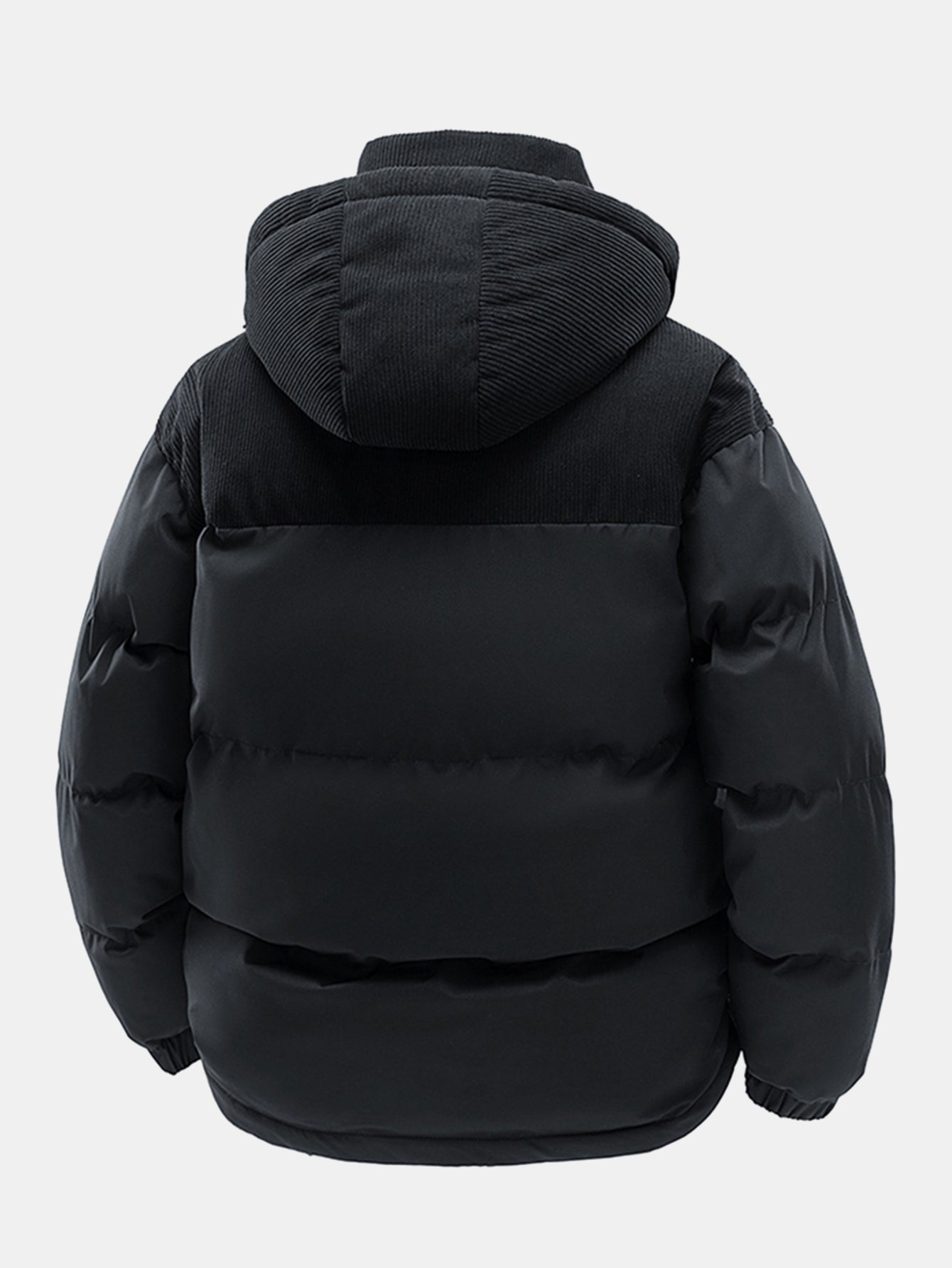 Corduroy Patchwork Hooded Puffer Jacket