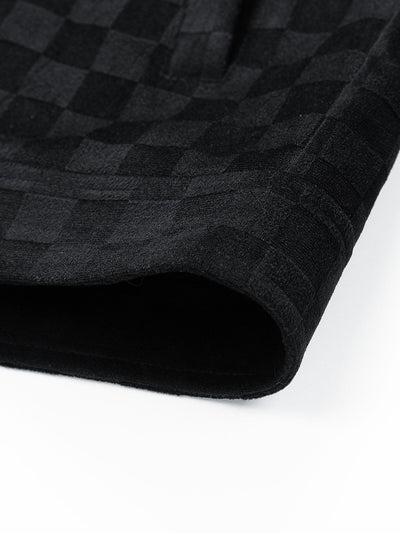 Checkerboard Print Faux Suede Pocket Jacket