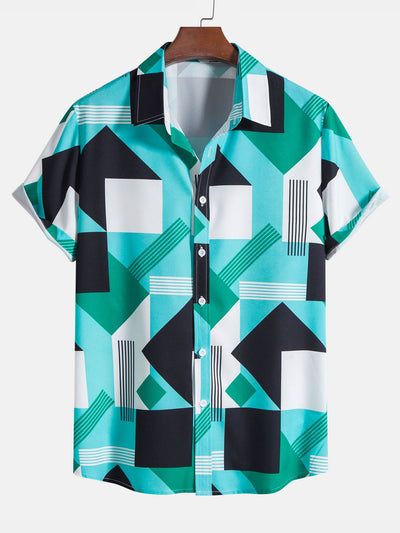 Color Block Stripe Print Shirt & Swim Shorts