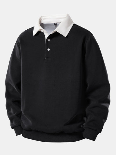 Contrast Polo Collar Sweatshirt