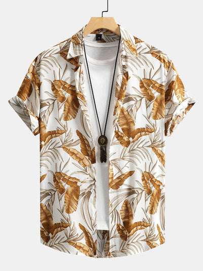 Viscose Tropical Print Button Up Shirt & Textured Cotton 5" Shorts