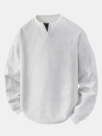 Relax Fit Waffle V Neck Sweatshirt