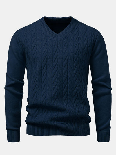 Heavyweight Geometric Jacquard V Neck Sweater