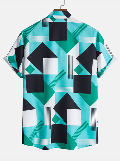 Color Block Stripe Print Shirt & Swim Shorts