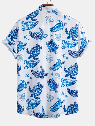 Turtle Print Button Up Shirt & Swim Shorts
