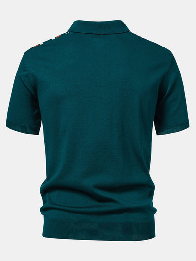 Stripe Knit Zip Up Polo Shirt & Straight Leg Ribbed Pants