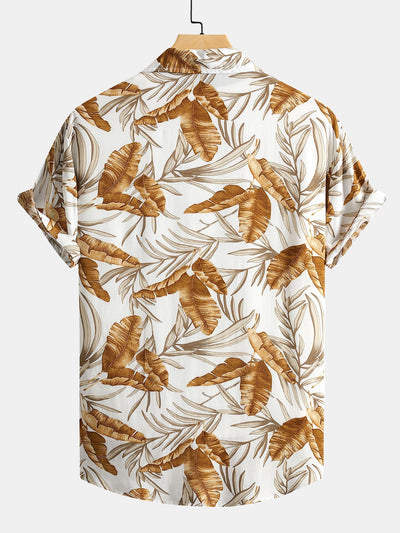 Viscose Tropical Print Button Up Shirt & Textured Cotton 5" Shorts