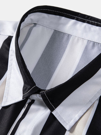 Stripe Print Button Up Shirt & Swim Short