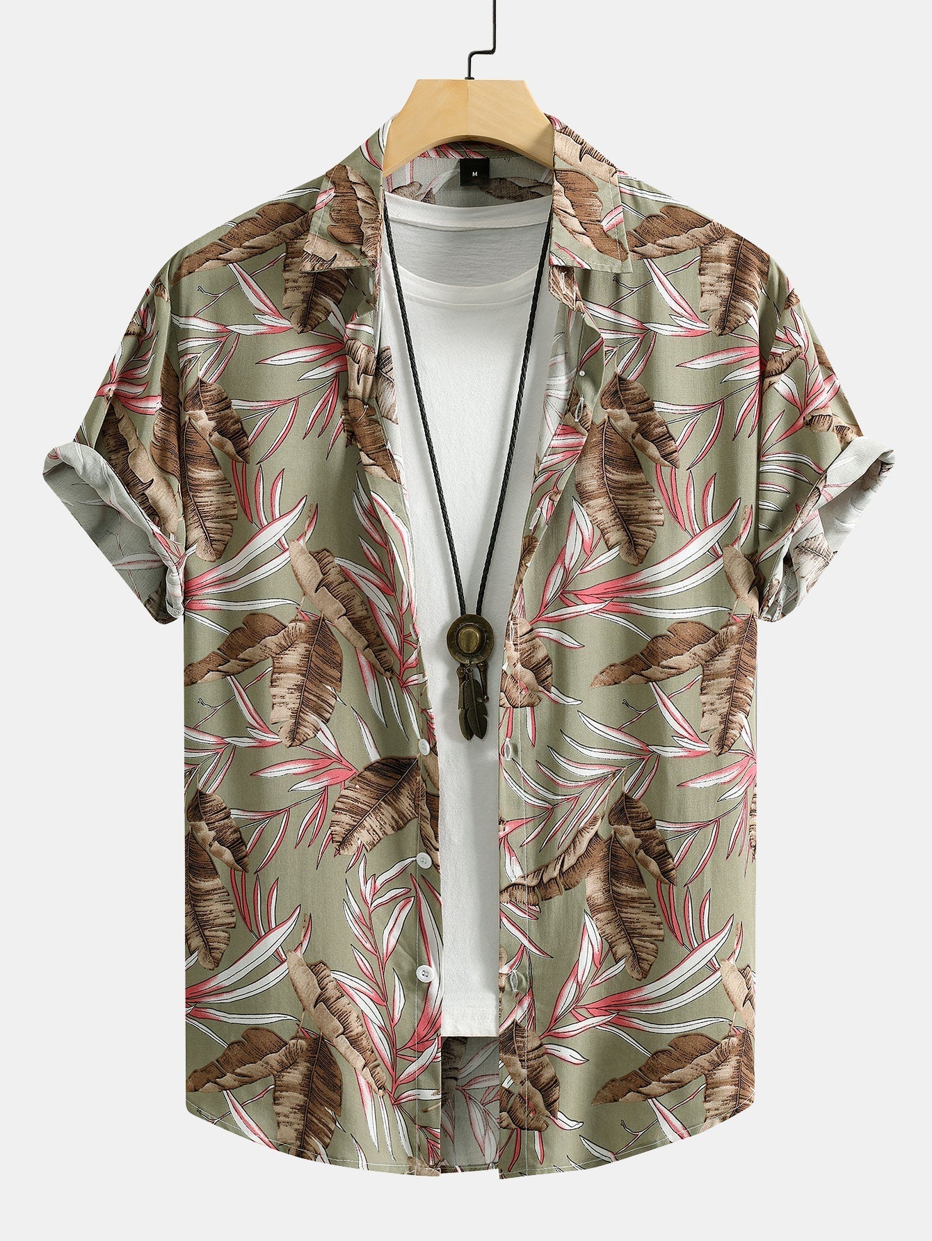 Viscose Tropical Print Button Up Shirt & Textured Cotton 5" Shorts