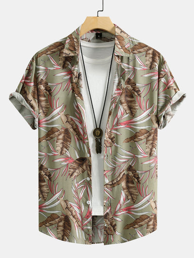 Viscose Tropical Print Button Up Shirt & Textured Cotton 5" Shorts