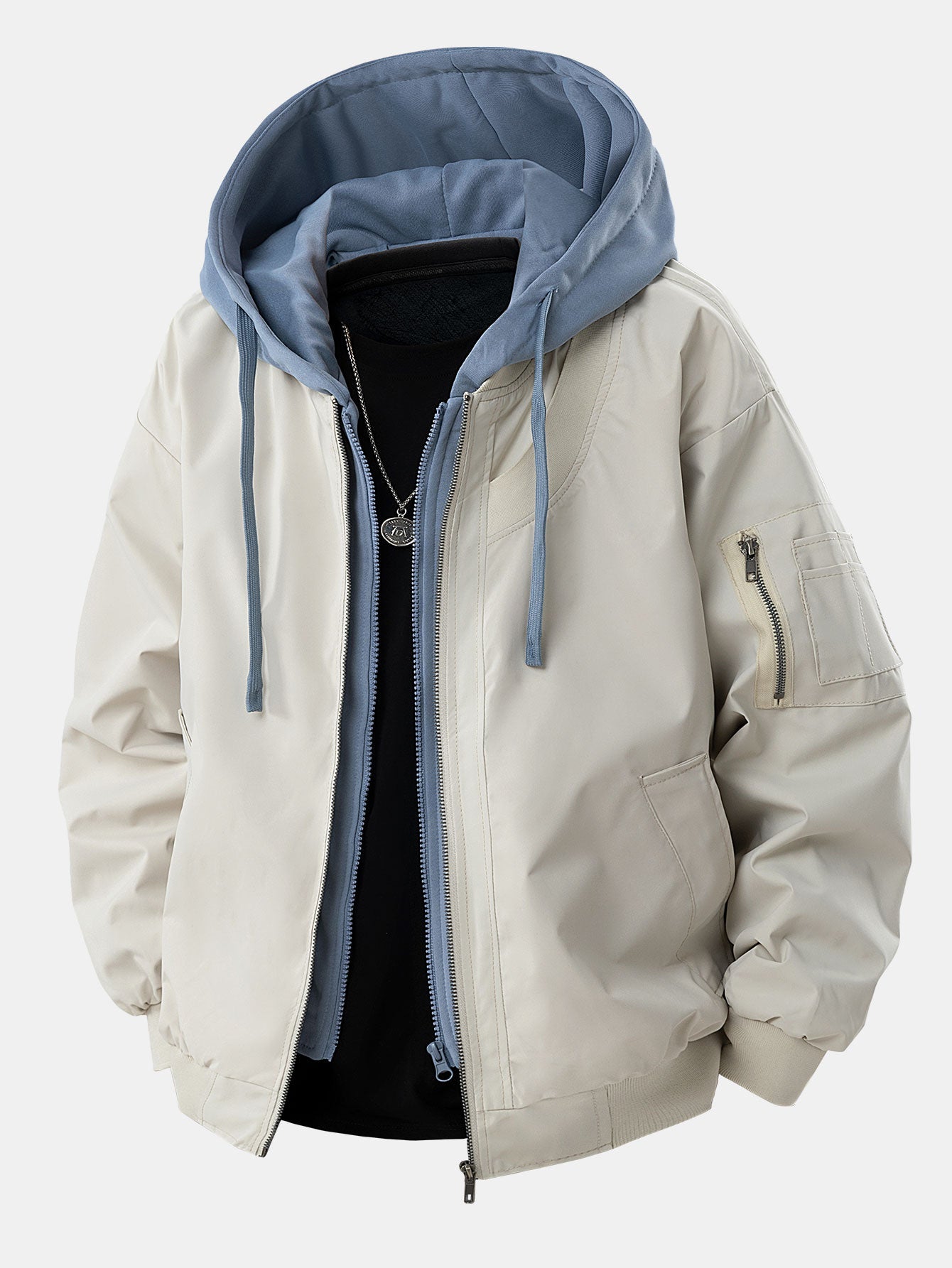 Contrast 2 In 1 Hooded Bomber Jacket