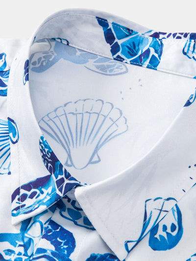 Turtle Print Button Up Shirt & Swim Shorts