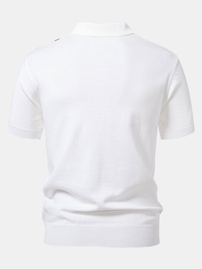 Stripe Knit Zip Up Polo Shirt & Straight Leg Ribbed Pants