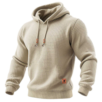 Men's Quilted Waffle Outdoor Sports Solid Color Long Sleeve Daily Tops Hoodie