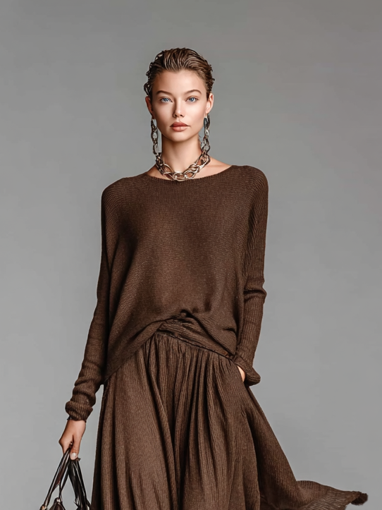 Skirt and Crew Neck Sweater Set