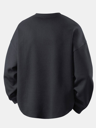 Relax Fit Waffle V Neck Sweatshirt