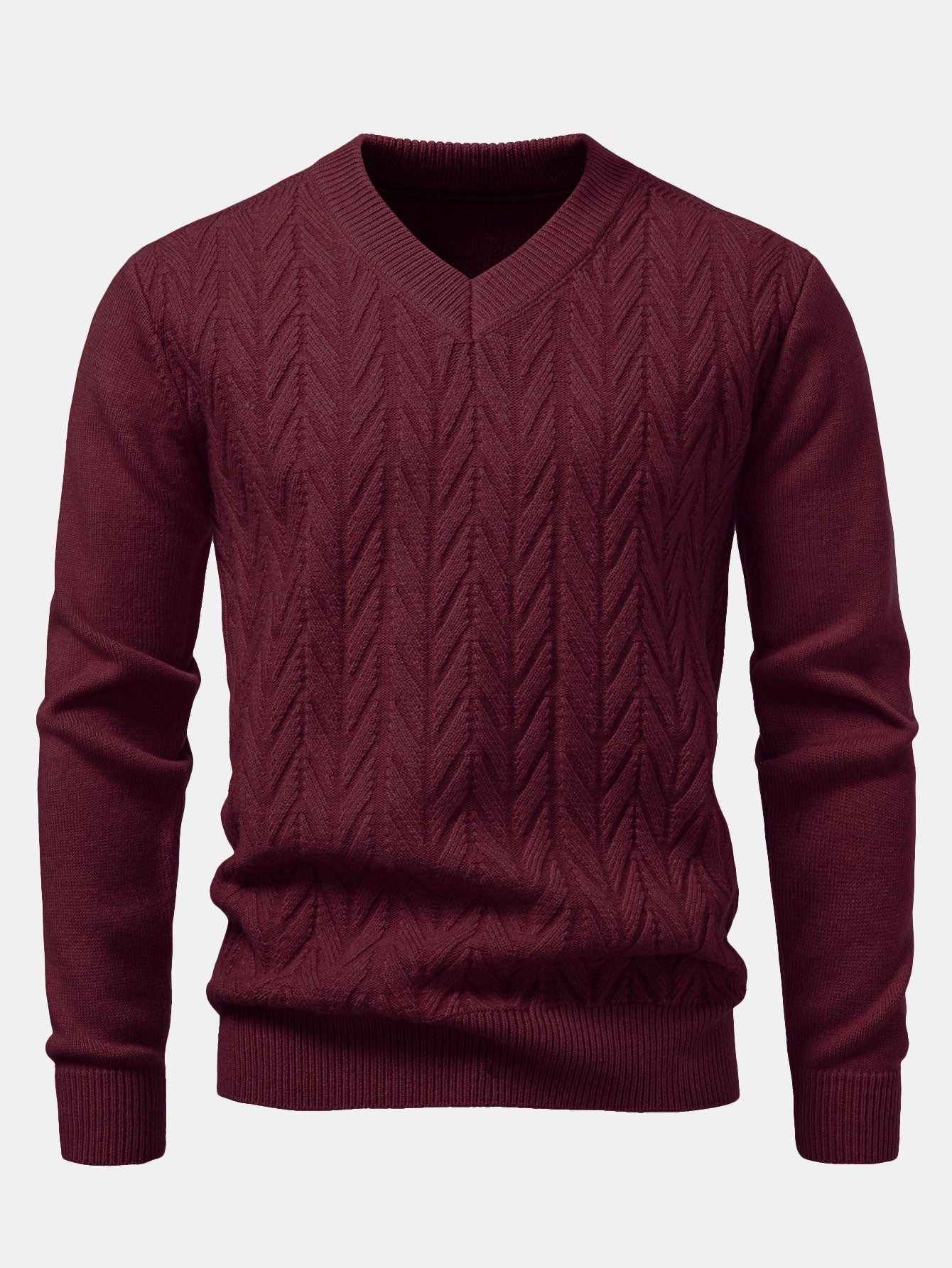 Heavyweight Geometric Jacquard V Neck Sweater