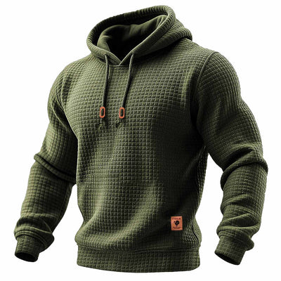 Men's Quilted Waffle Outdoor Sports Solid Color Long Sleeve Daily Tops Hoodie