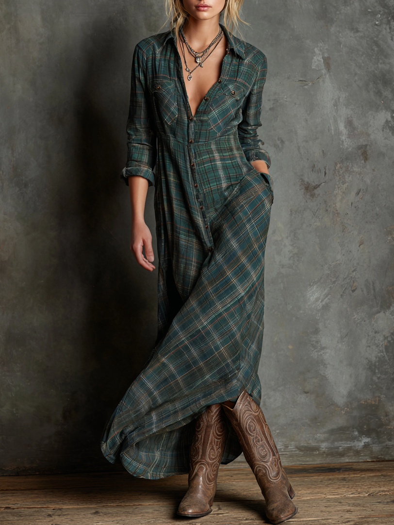Striped Maxi Dress with Lapels