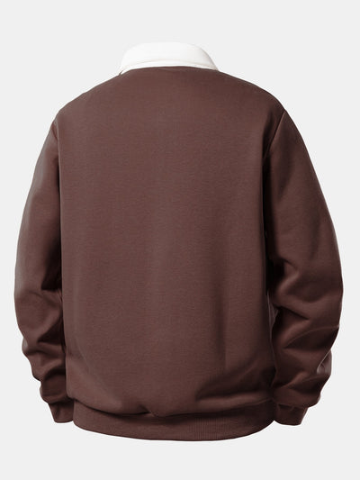 Contrast Polo Collar Sweatshirt
