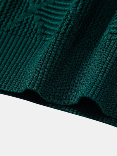 Rhombus Textured Zip Up Knitted Polo Shirt