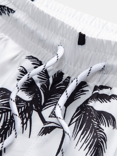 Regular Fit Palm Tree Print Cotton T-Shirt & Palm Tree Print Swim Shorts