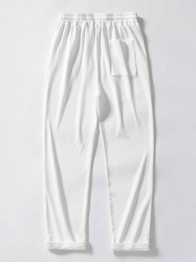 Stripe Knit Zip Up Polo Shirt & Straight Leg Ribbed Pants