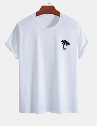 Regular Fit Palm Tree Print Cotton T-Shirt & Palm Tree Print Swim Shorts