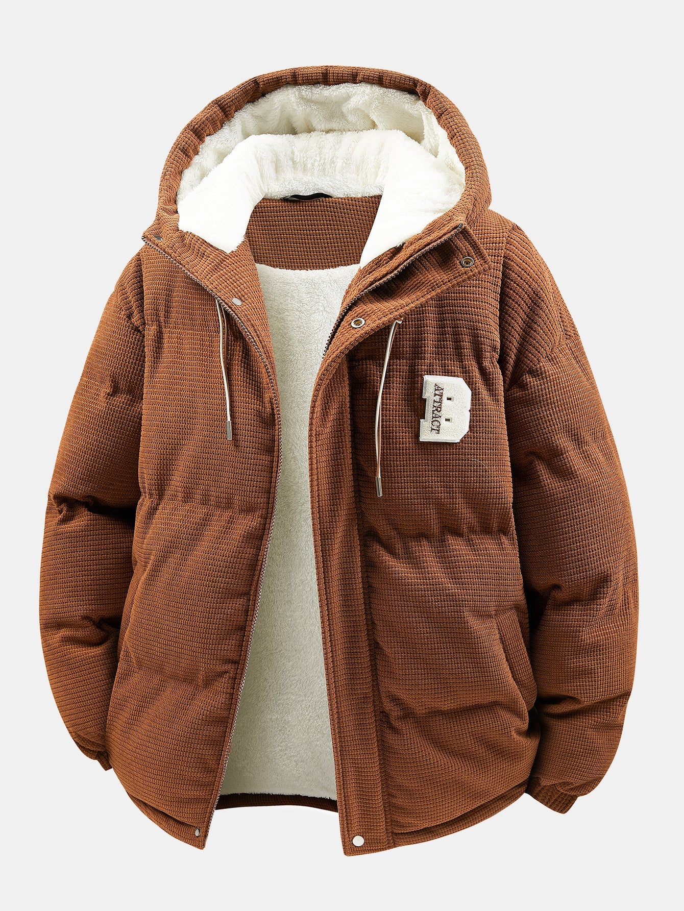 Teddy Lined Corduroy Hooded Puffer Coat