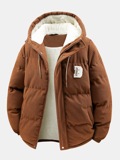Teddy Lined Corduroy Hooded Puffer Coat