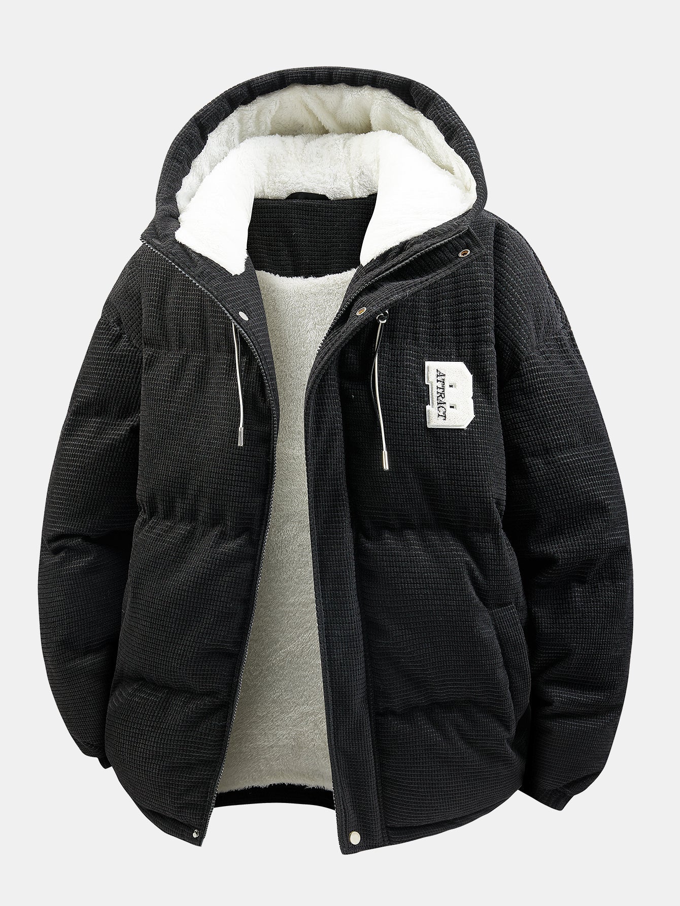 Teddy Lined Corduroy Hooded Puffer Coat