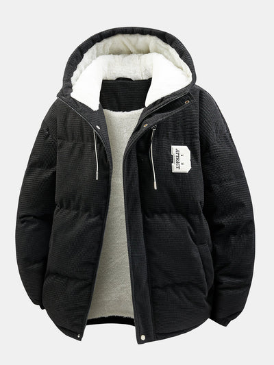Teddy Lined Corduroy Hooded Puffer Coat