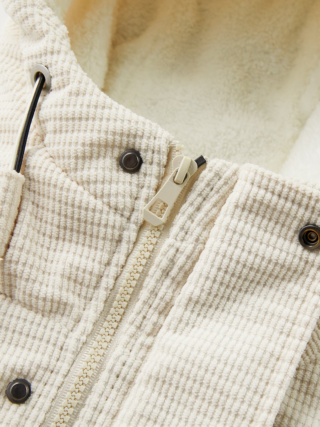 Teddy Lined Corduroy Hooded Puffer Coat