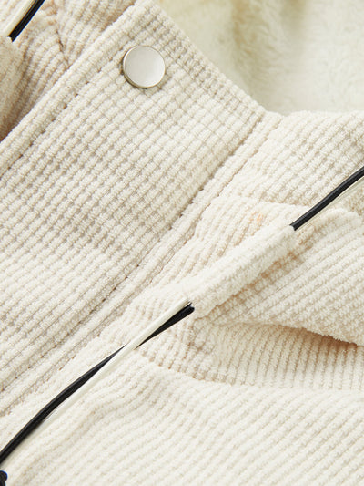 Teddy Lined Corduroy Hooded Puffer Coat