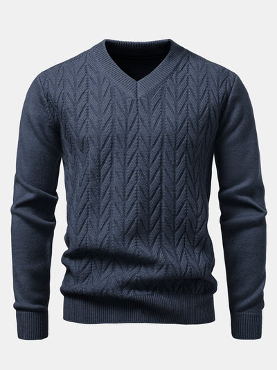 Heavyweight Geometric Jacquard V Neck Sweater