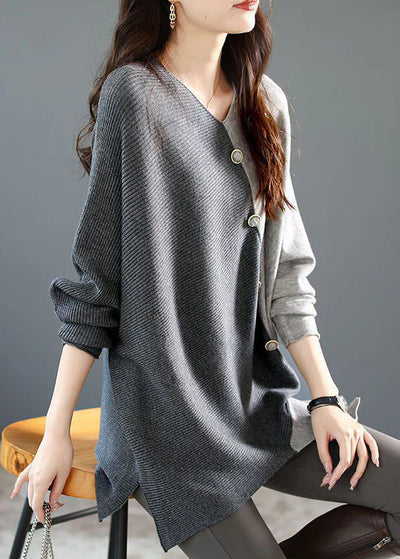 Deborah™ | Casual Grey Asymmetrical Patchwork Knit Shirt Winter