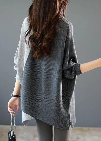 Deborah™ | Casual Grey Asymmetrical Patchwork Knit Shirt Winter