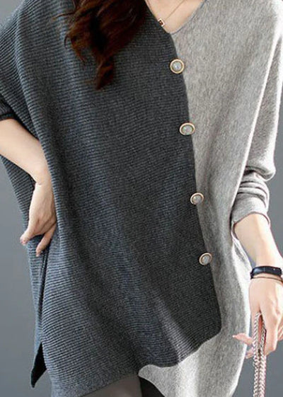 Deborah™ | Casual Grey Asymmetrical Patchwork Knit Shirt Winter