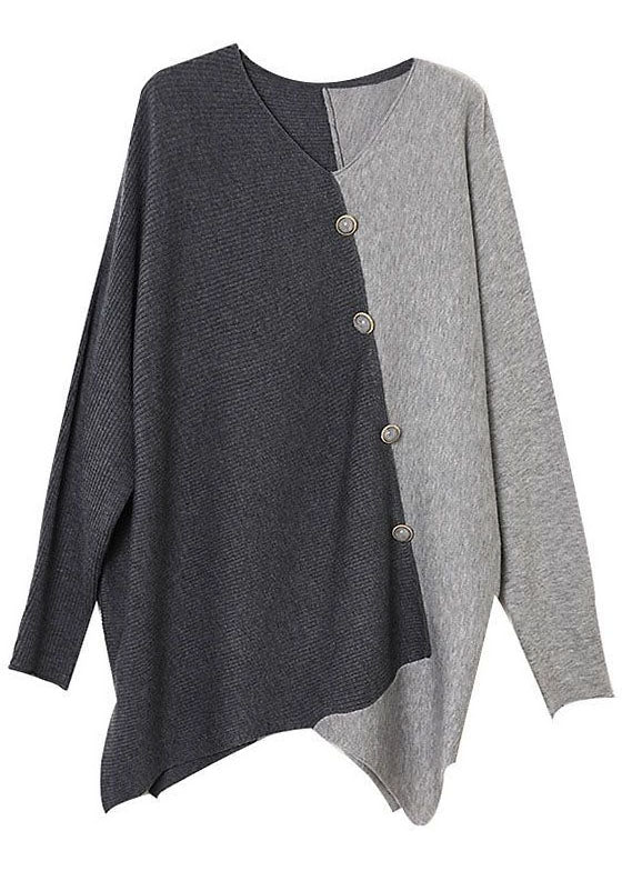 Deborah™ | Casual Grey Asymmetrical Patchwork Knit Shirt Winter