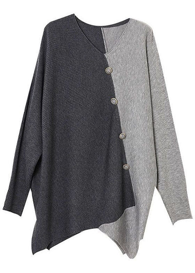 Deborah™ | Casual Grey Asymmetrical Patchwork Knit Shirt Winter