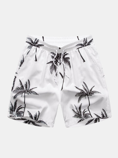 Regular Fit Palm Tree Print Cotton T-Shirt & Palm Tree Print Swim Shorts