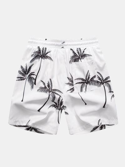 Regular Fit Palm Tree Print Cotton T-Shirt & Palm Tree Print Swim Shorts