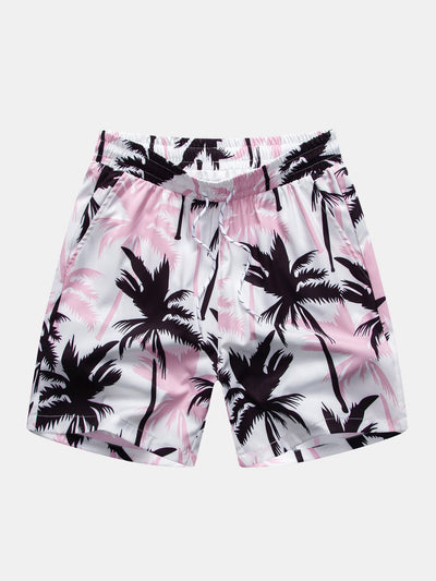Regular Fit Palm Tree Print Cotton T-Shirt & Palm Tree Print Swim Shorts