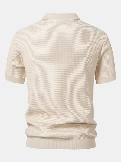 Wave Jacquard Knit V Neck Polo Shirt & Slim Fit Tapered Trousers