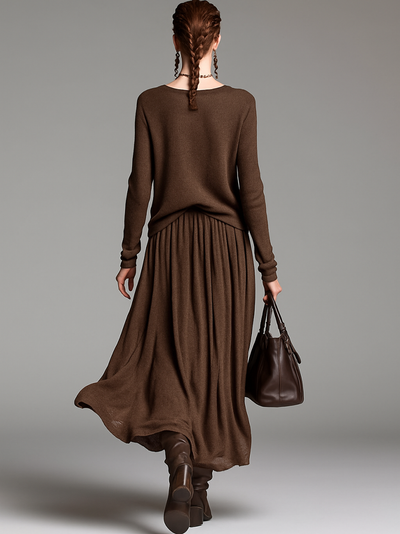 Skirt and Crew Neck Sweater Set